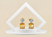 Asscher-cut amber earrings with gold finish – minimalist November birthstone jewelry